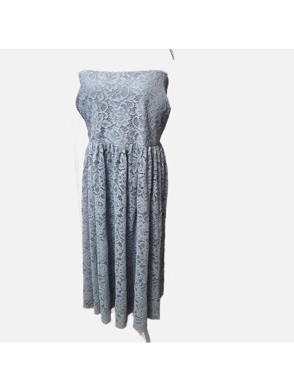 NEW BHLDN Women Lace Strapless Maxi Dress Wedding Prom 24W US Blue Lined Zipper